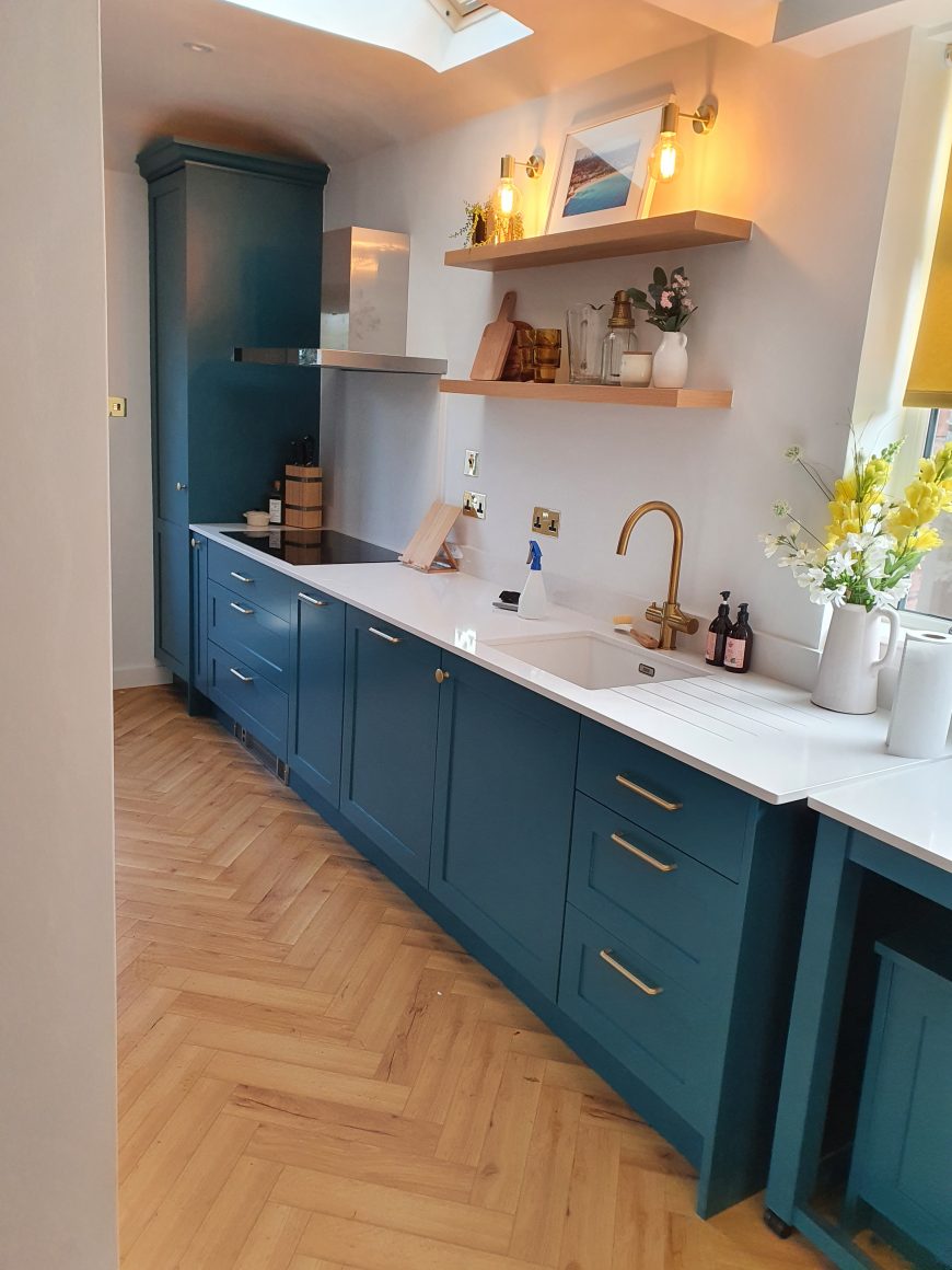 Teal Spray Painted Kitchen